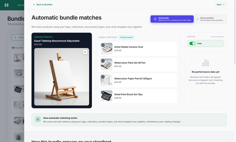 Hitch automatic bundle matches